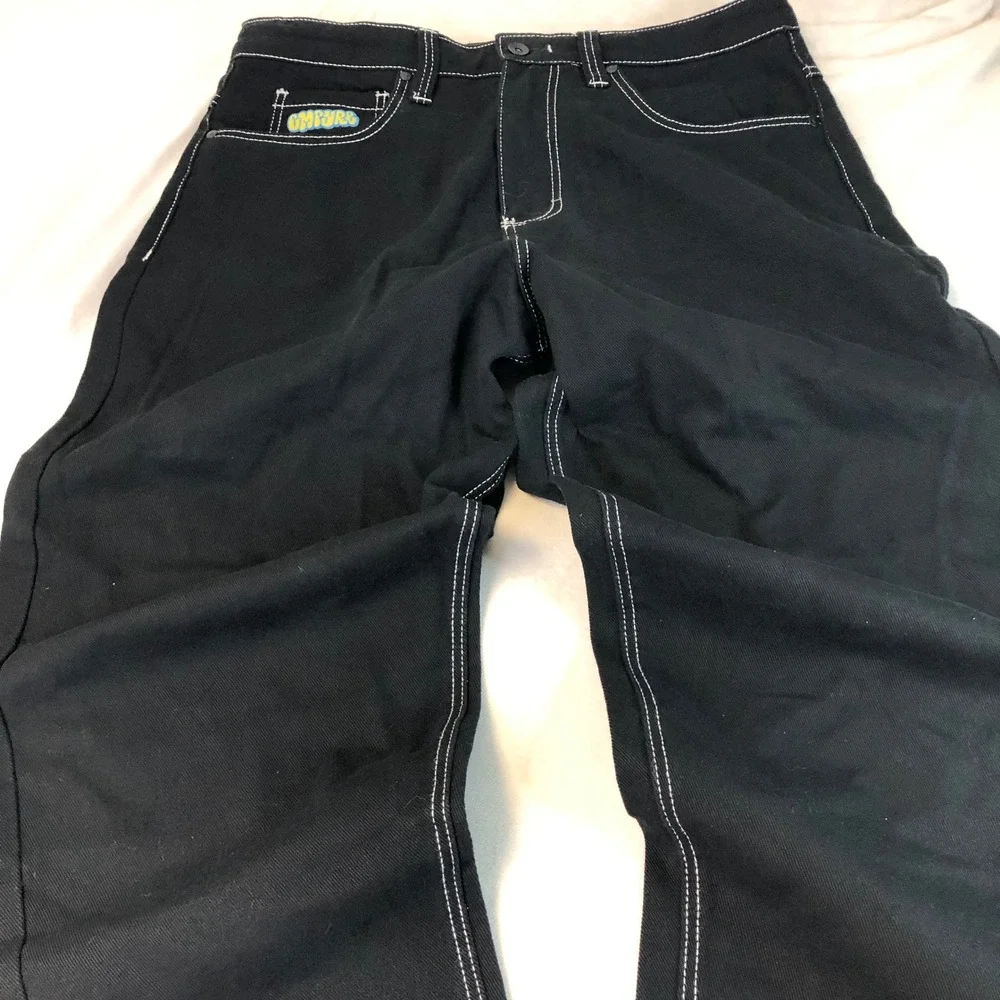 Empyre Black Pants Mens 34x30 Relaxed Skater Grunge Y2K Embroidered Graffiti Cat